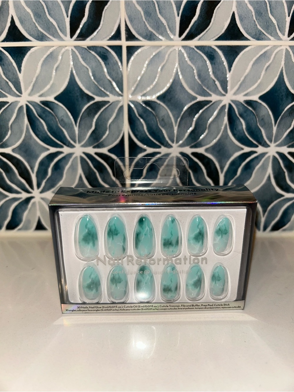Mint Marble Press-On Nails